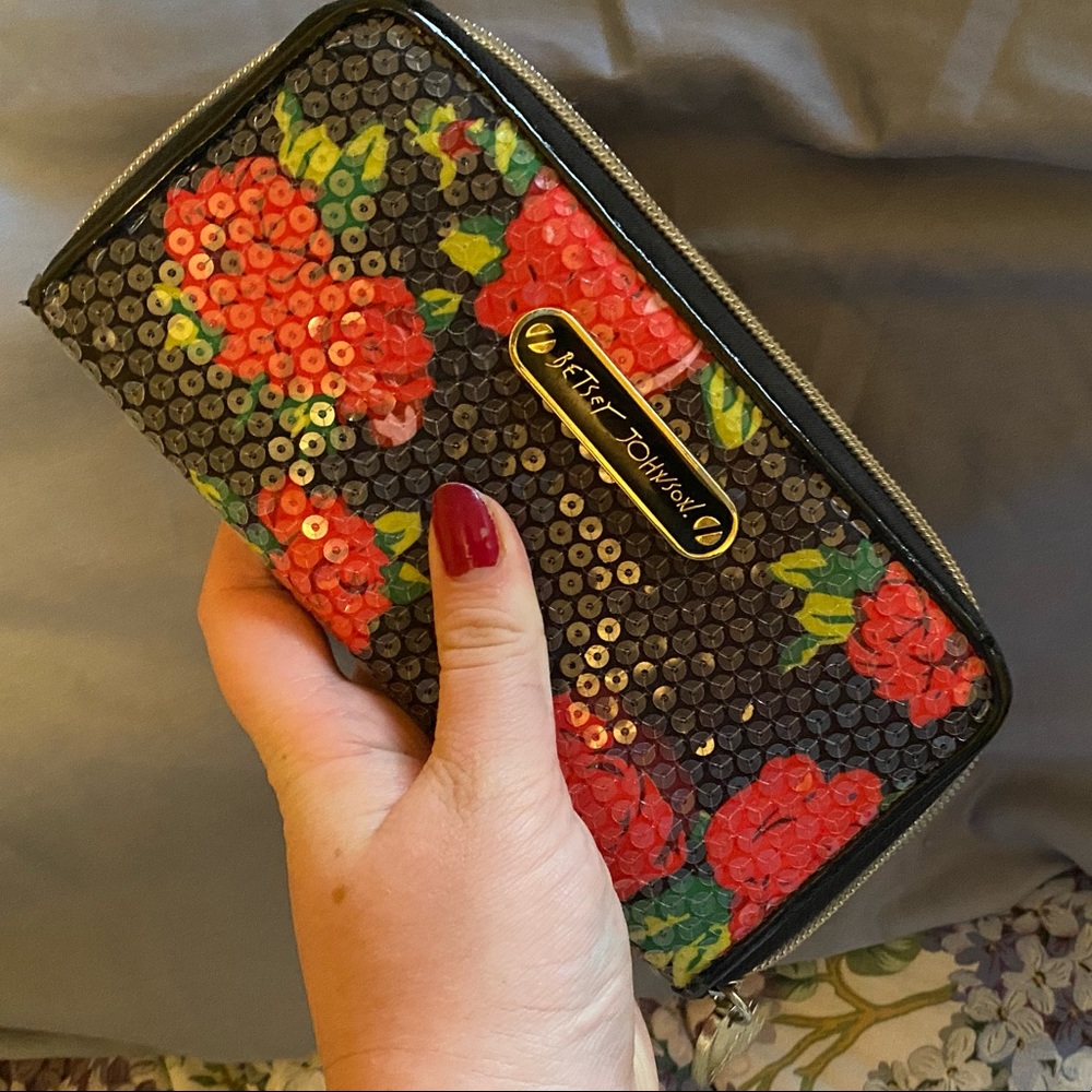 Betsey Johnson Sequined Floral Clutch Wallet - Picture 5 of 5